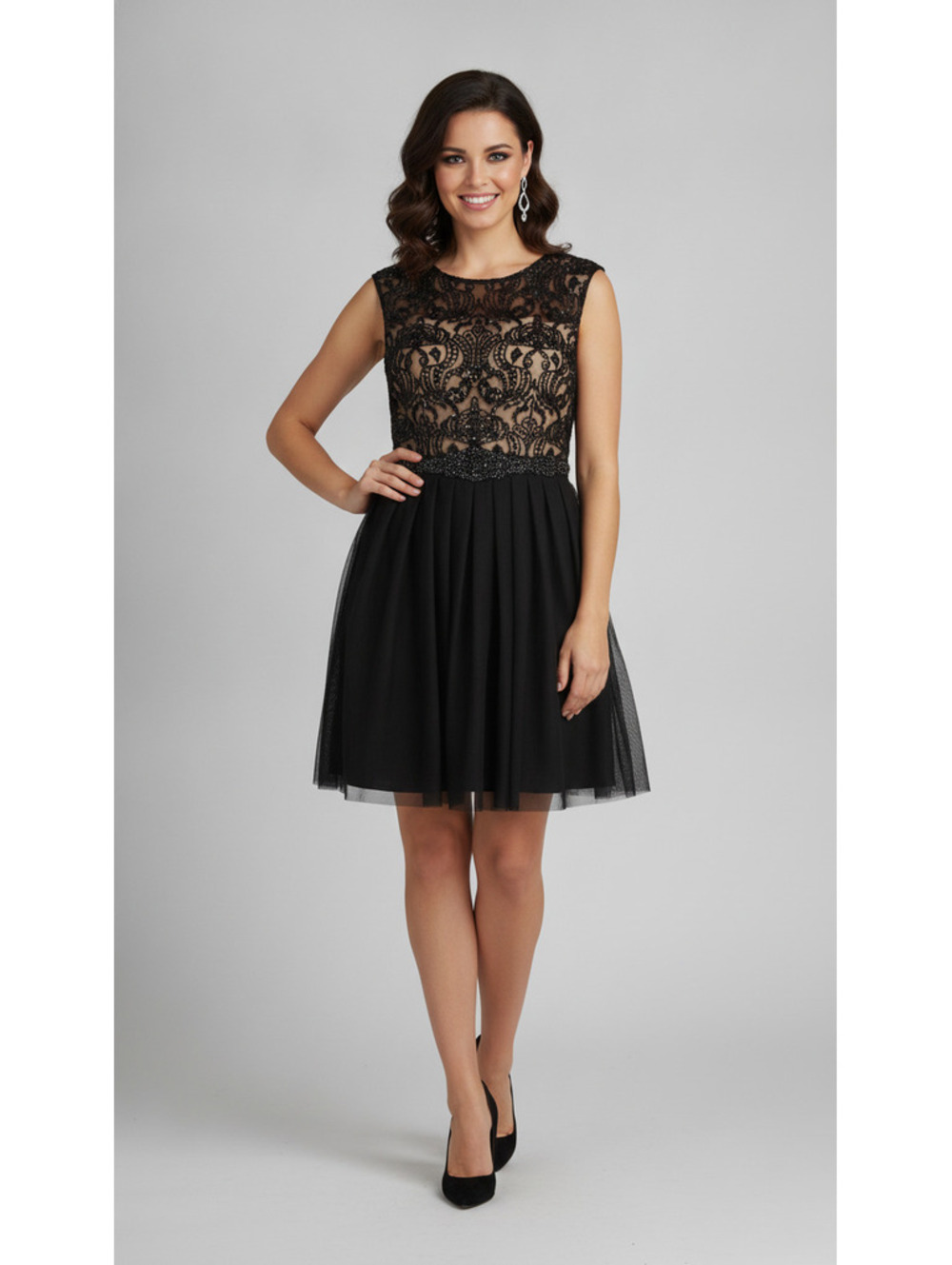 Speechless Juniors Fit Flare Short Dress 7 Black Beige Lace Sequin Beaded [COPY]